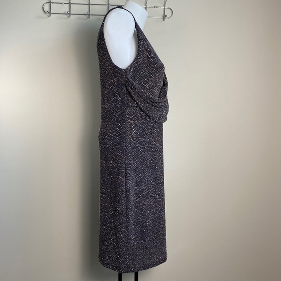 Suzy Shier Y2K Black Rainbow Sparkle Sleeveless Midi Dress Large‎ Draped Front - Picture 7 of 15